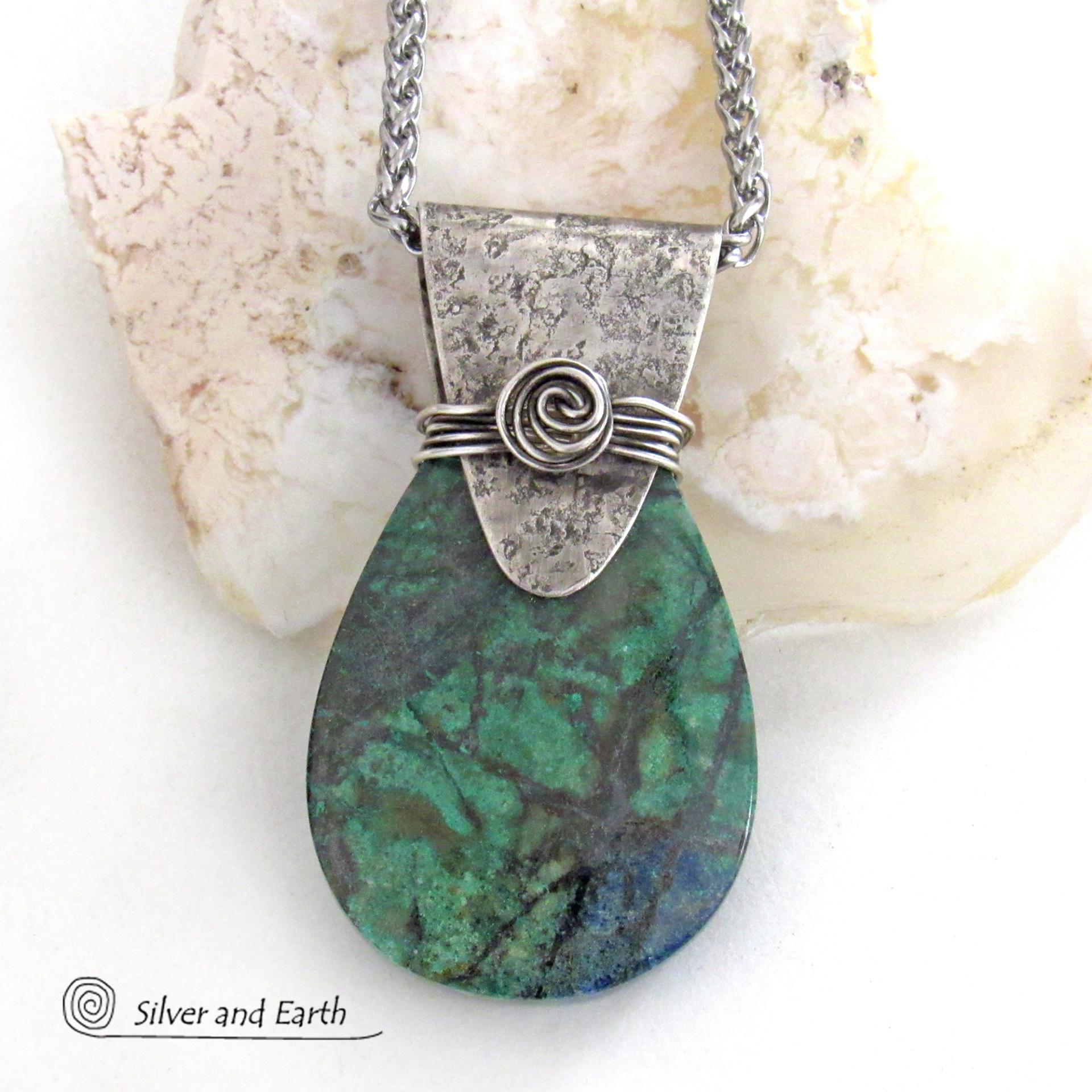 Natural Chrysocolla Pendant| Chrysocolla |Silver jewelry | outlet Chrysocolla handmade silver pendant| Anniversary Gifts